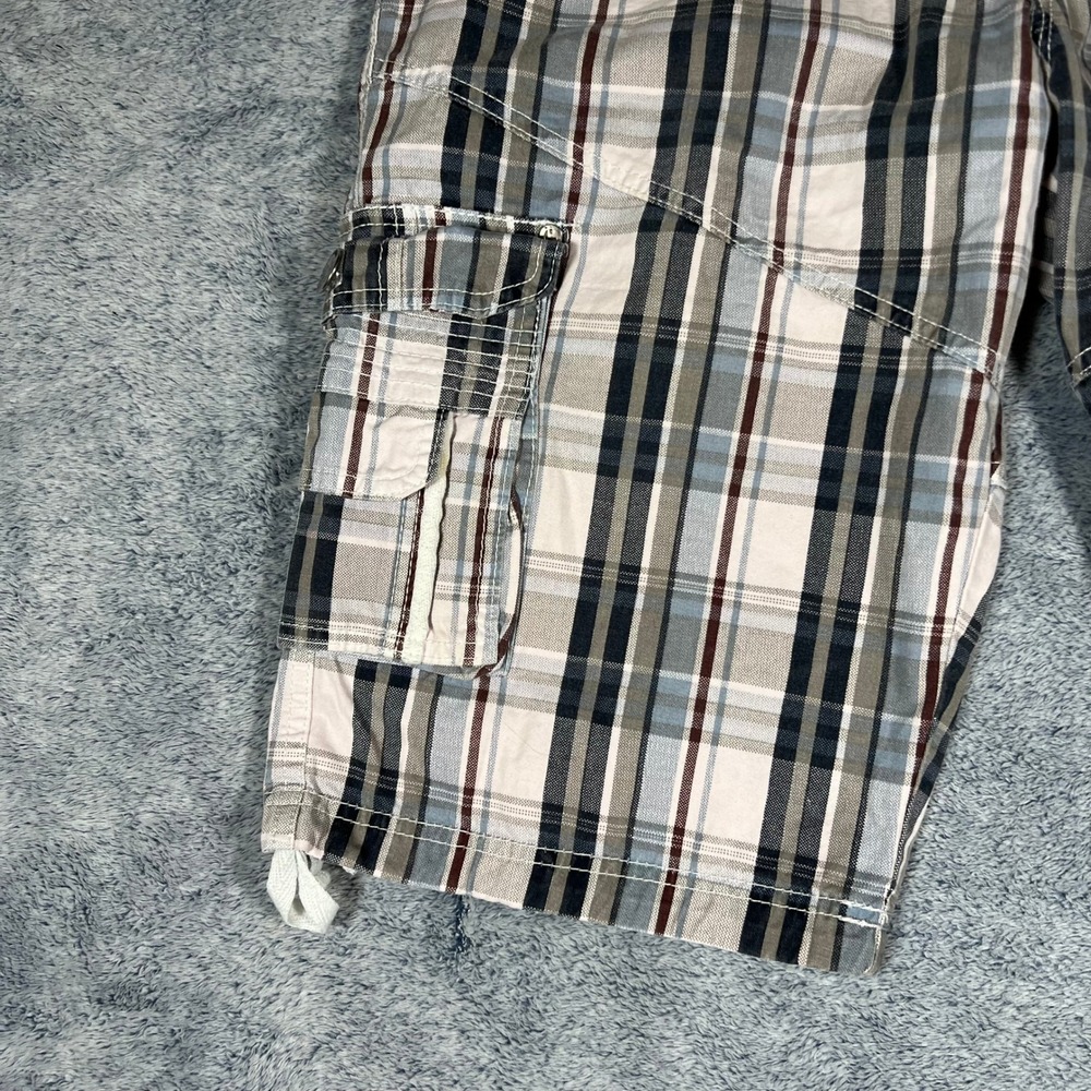 Fried Denim Mens Plaid Cargo Shorts Blue Grey‎ White Cotton 34 Utility G-Unit - Picture 5 of 16